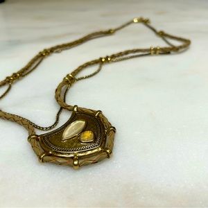 Gold Beaded Leather Pendant Necklace